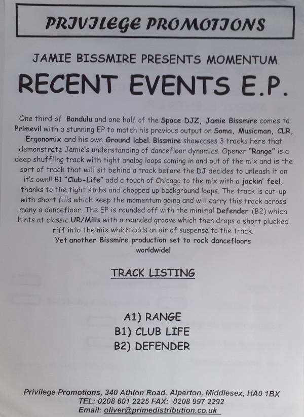 Jamie Bissmire, Momentum  - Recent Events EP
